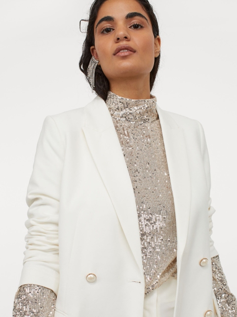 H&M Women Silver & Beige Sequined Blouse