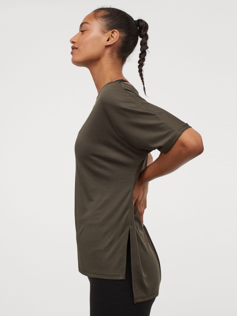 

H&M Women Olive Green Solid Sports Top
