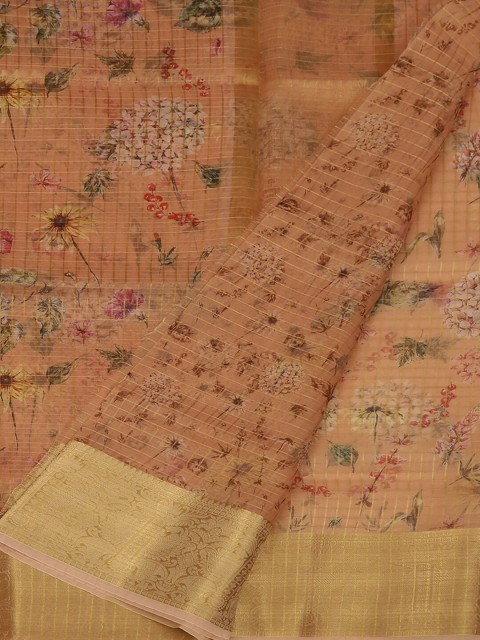

Pothys Peach-Coloured & Beige Tissue Printed Saree