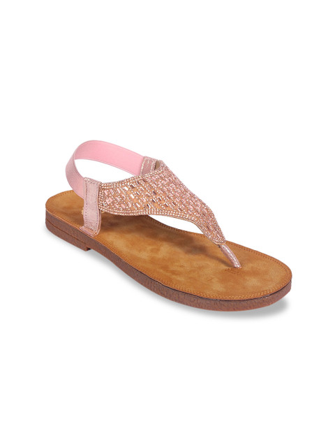 

Sole To Soul Women Pink Embellished T-Strap Flats