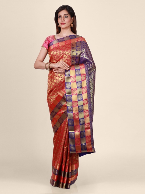 

CLAI WORLD Red & Purple Silk Blend Woven Design Saree