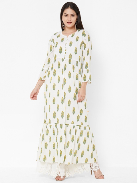 

Vedic Women Off-White & Yellow Printed Anarkali Kurta