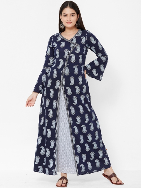 Vedic Women Navy Blue Printed Maxi Dress