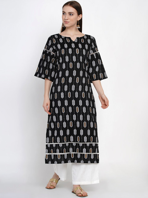 

Yuris Women Black & White Printed A-Line Kurta