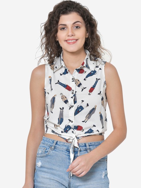 

Martini Women White Printed Shirt Style Top