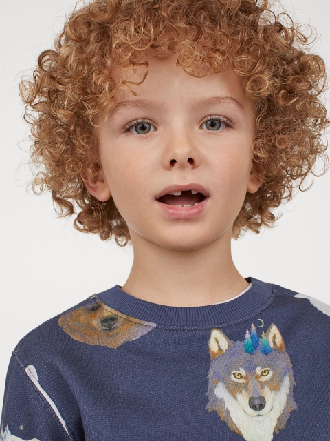H&M Boys Blue & White Patterned Sustainable Sweatshirt