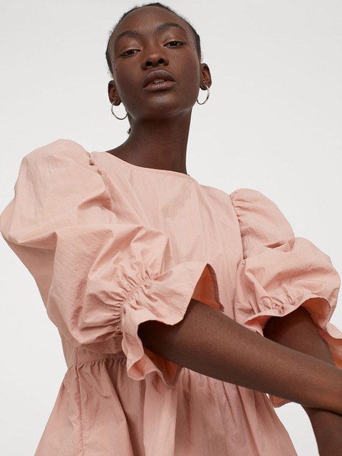 

H&M Women Pink Puff-Sleeved Peplum Blouse