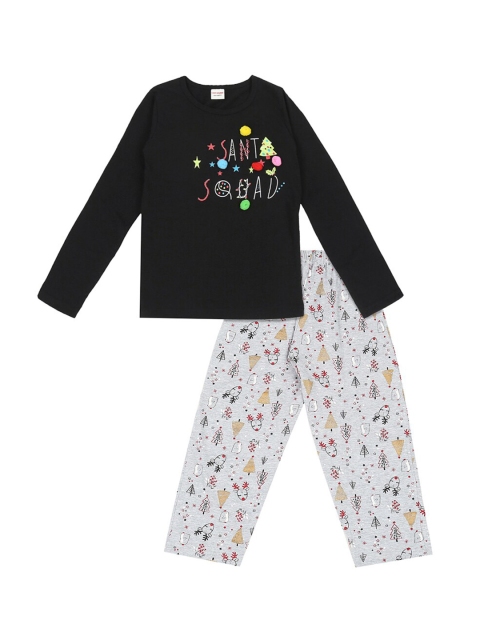 

RAINE AND JAINE Girls Black & Grey Melange Printed Night Suit