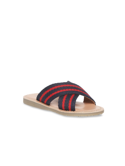 Aria Nica Boys Navy Blue & Red Striped Open Toe Flats