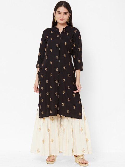 

Vedic Women Black & Beige Printed Straight Kurta