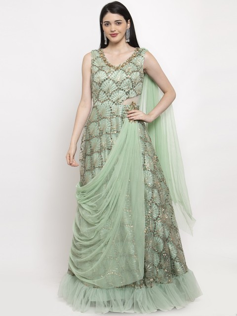 

KHALOM Women Green Printed Maxi Dress