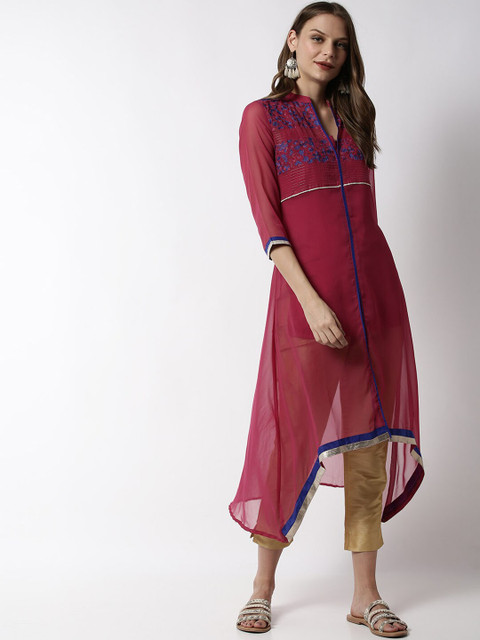 

Soch Pink Solid Poly Georgette Kurti With Jacket