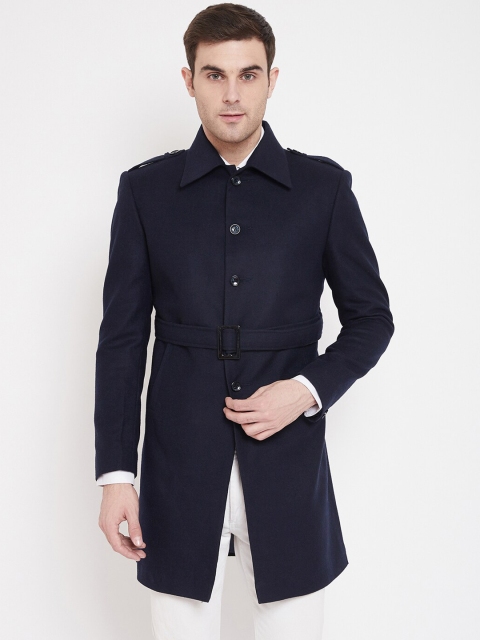 

Spirit Men Navy Blue Solid Tailored Fit Pure Wool Overcoat