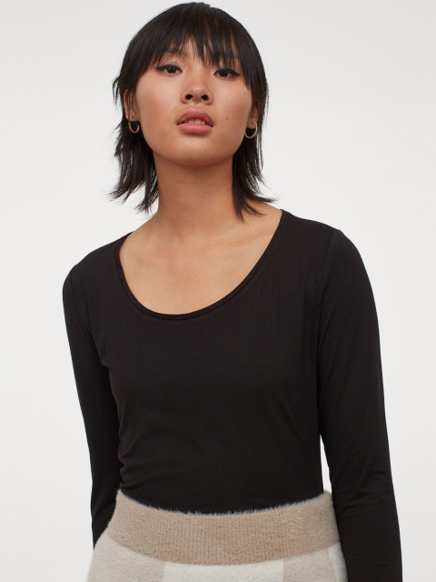 

H&M Women Black Solid Long-Sleeved Jersey Top