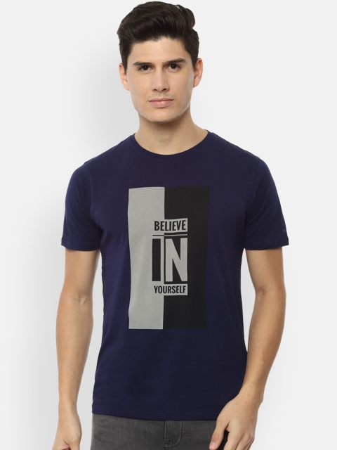 

V Dot Men Navy Blue Printed Round Neck T-shirt