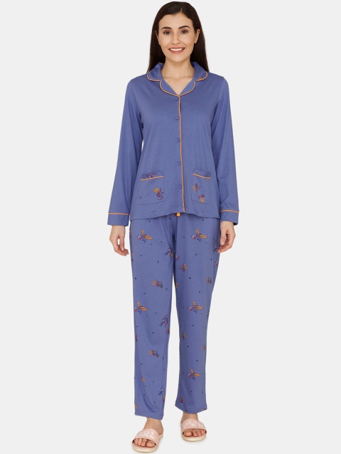 Zivame Women Purple Solid Night suit
