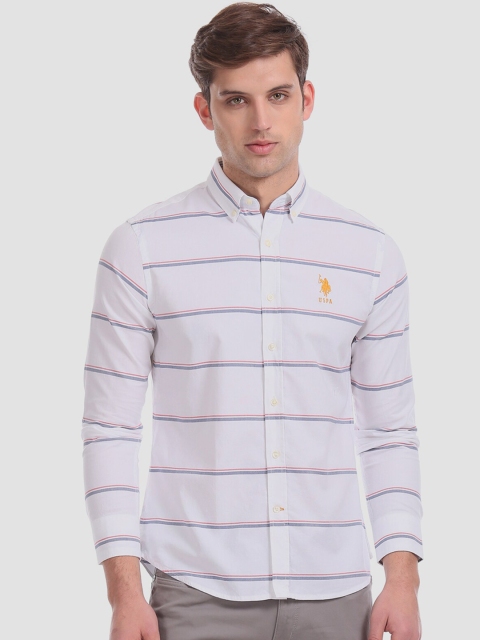 

U.S. Polo Assn. Men White & Blue Regular Fit Striped Casual Shirt