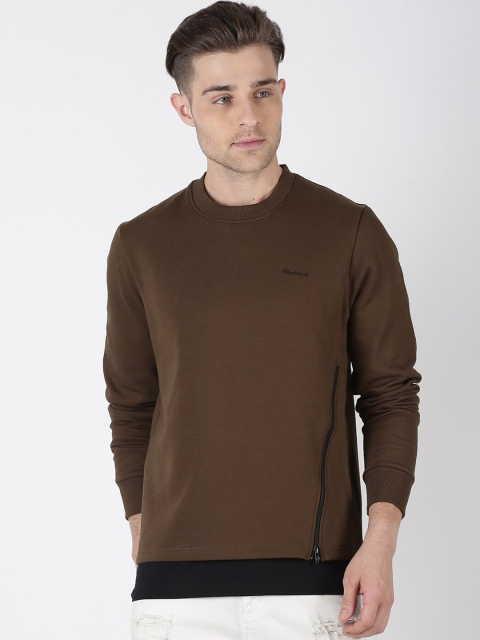 

BLACK BUCK Men Olive Brown Solid Sweatshirt