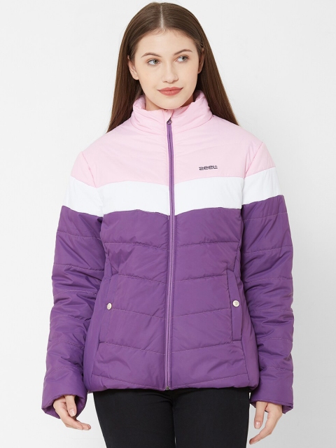 

Zeel Women Purple Colourblocked Windcheater Puffer Jacket