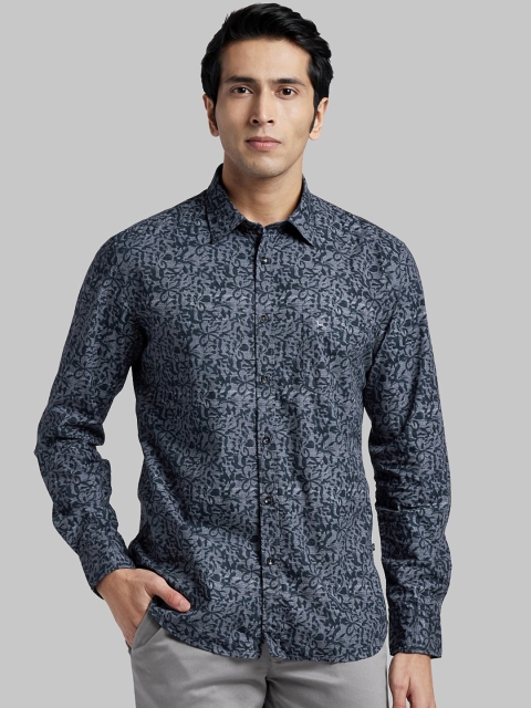 Parx Men Grey & Blue Regular Fit Printed Casual Shirt