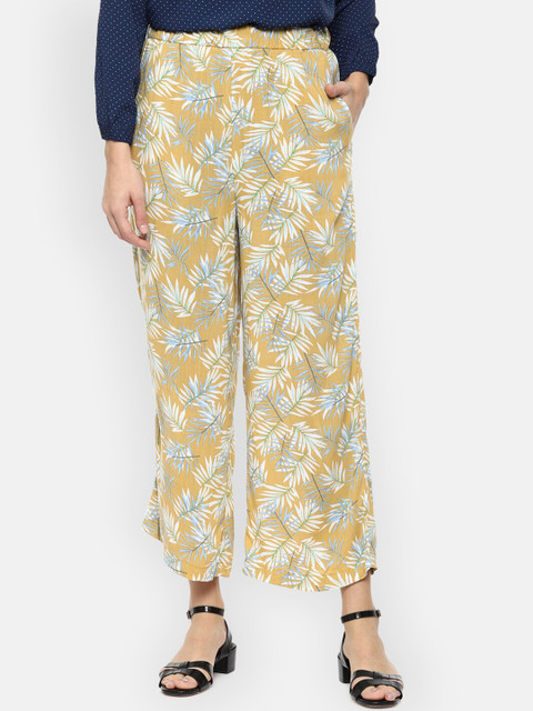 

Van Heusen Women Mustard Yellow & Off-White Regular Fit Printed Parallel Trousers
