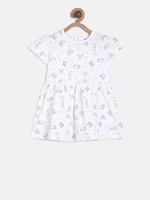 

MINI KLUB Girls White Printed Fit and Flare Dress