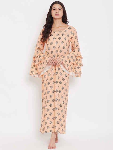 

The Kaftan Company Peach-Coloured & Black Printed Nightdress