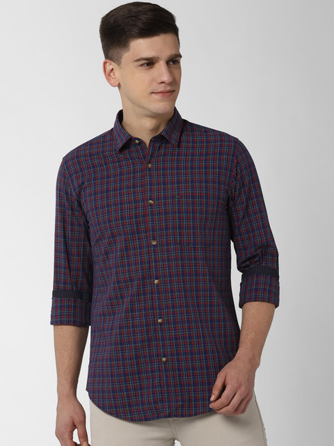 

Peter England Casuals Men Maroon & Blue Slim Fit Checked Casual Shirt
