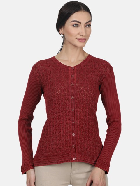 

Monte Carlo Women Maroon Self Design Cardigan Sweater