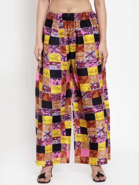 

NEUDIS Women Yellow & Pink Printed Wide Leg Palazzos