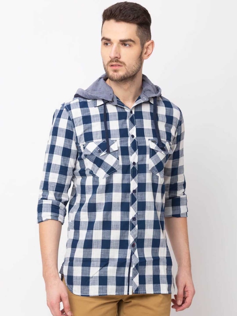 

Globus Men Navy Blue & White Regular Fit Checked Casual Shirt