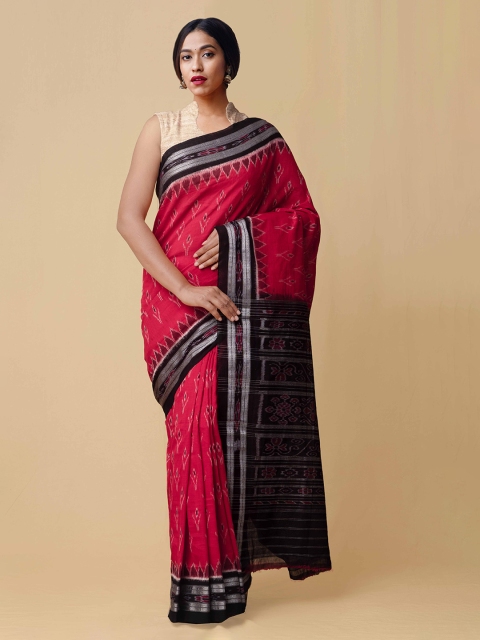 

Unnati Silks Red Pure Cotton Printed Sambalpuri Saree