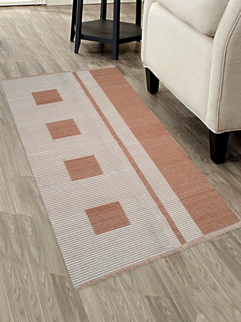 

Saral Home Brown Striped Multi-Purpose Handloom Made Dhurrie