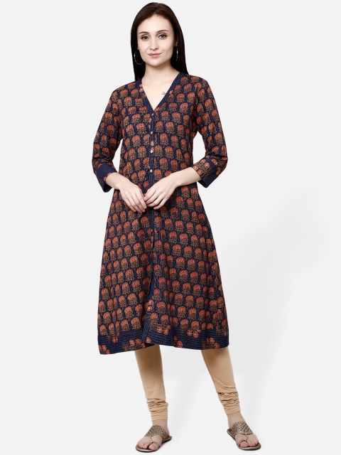 

Molcha Women Navy Blue & Red Printed A-Line Kurta