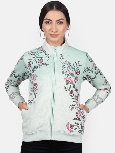 

Monte Carlo Women Sea Green & Pink Floral Printed Sweatshirt