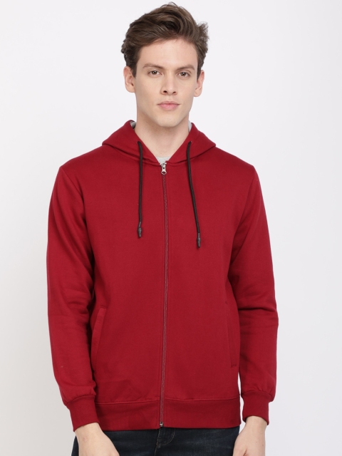 

IVOC Men Maroon Solid Hooded Sweatshirt