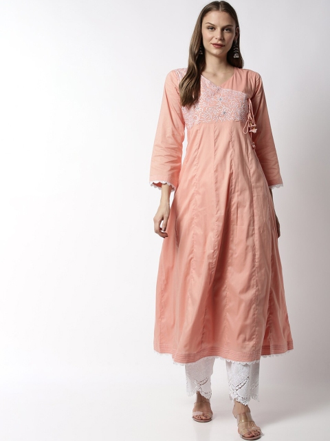 

Soch Women Peach Embroidered Anarkali Kurta
