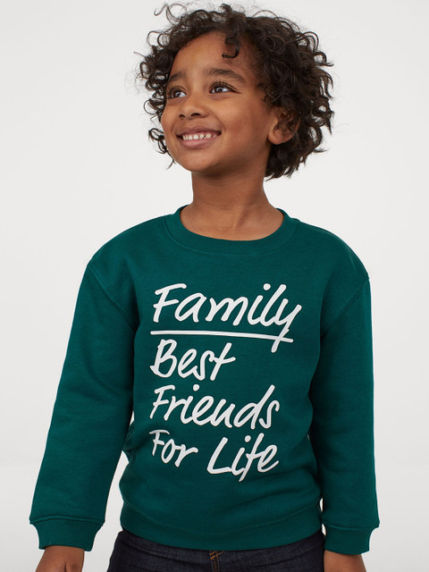 

H&M Boys Green & White Printed Pullover Sweatshirt