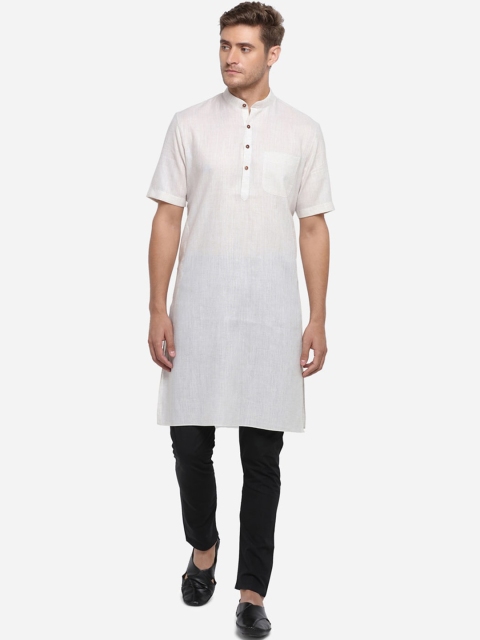 

JADE BLUE Men Off-White Solid Straight Modi Kurta