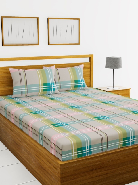 

BIANCA Multicoloured Geometric 150 TC Cotton 1 Extra Large Bedsheet with 2 Pillow Covers, Multi