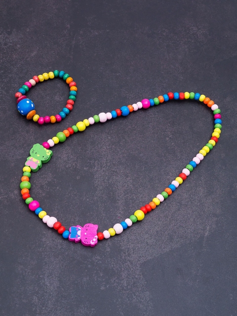

Golden Peacock Multicoloured Handcrafted Wooden Beaded Jewellery Set, Multi