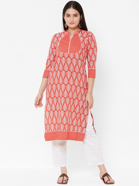 

Vedic Women Coral Red Printed Straight Kurta