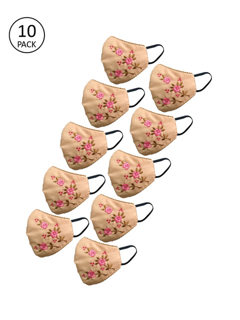 

nestroots Unisex Pack of 10 Beige Embroidered Reusable 2-Ply Outdoor Masks