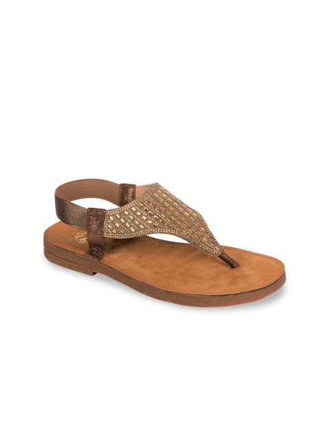 

Sole To Soul Women Copper-Toned Embellished Open Toe Flats