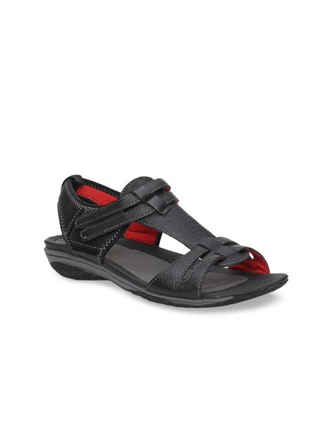 

Hush Puppies Women Black Solid Leather Open Toe Flats