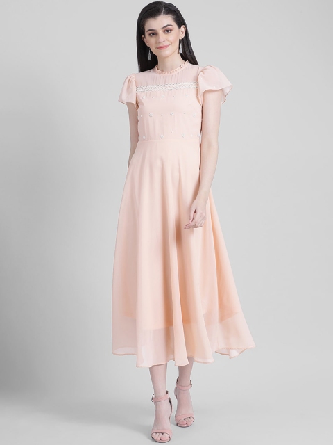 

Zink London Women Peach-Coloured Embellished Fit and Flare Dress