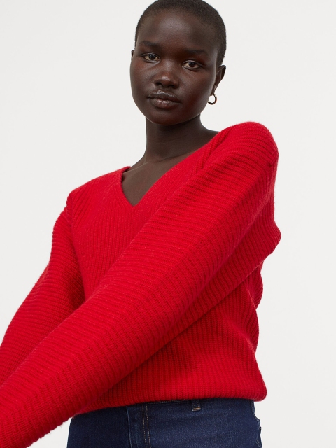 

H&M Women Red Rib-Knit Jumper