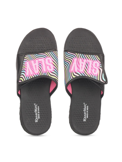 

KazarMax Unisex Black & Pink Printed Sliders
