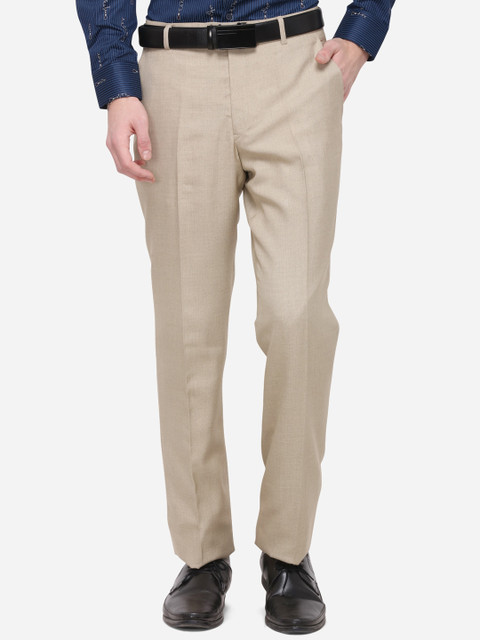 

Greenfibre Men Beige Regular Fit Solid Formal Trousers