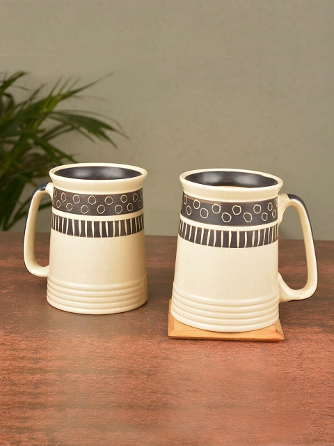 

StyleMyWay Black & White 2 Pieces Handpainted Ceramic Beer Mugs